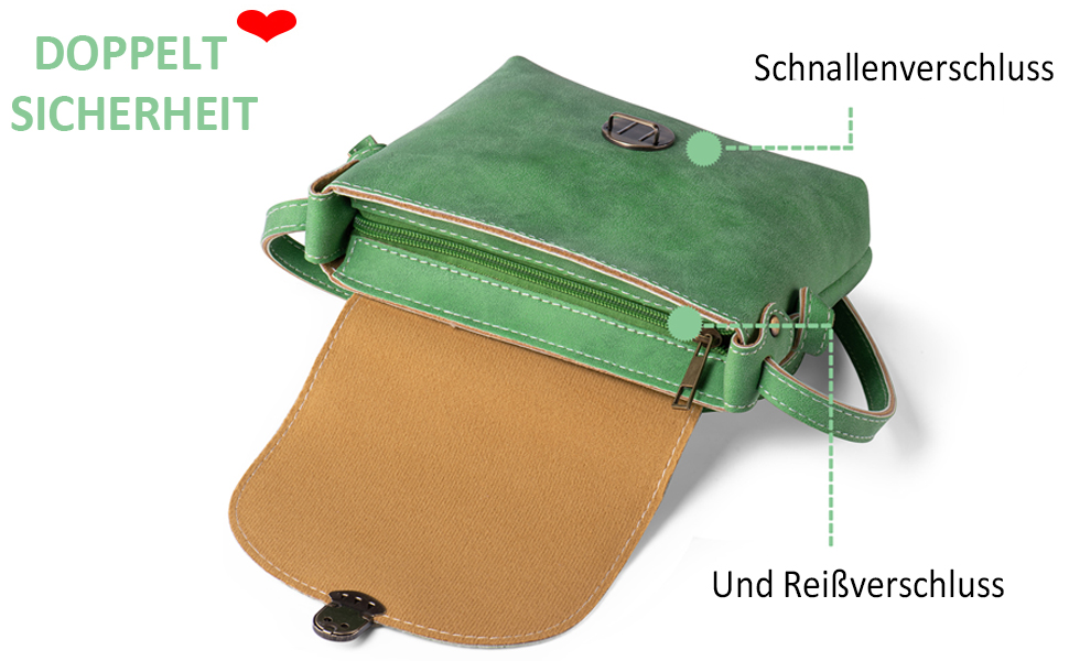 Сумка жіноча через плече Kleine Umhängetasche, екошкіра, зелений (трава) з замком