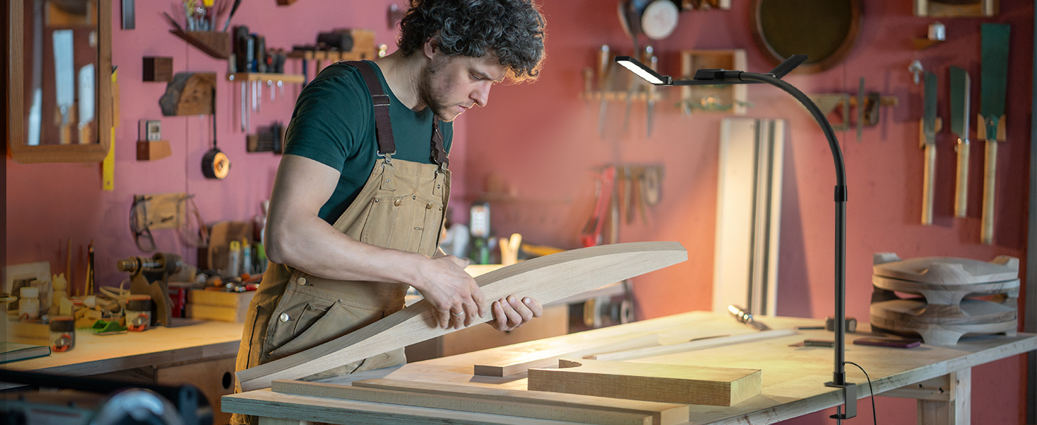 LED лампа настільна Jackyled з 3 регульованими головками, диммер, пульт, для монітора, офісу, майстерні, 5 рівнів яскравості та кольорових температур