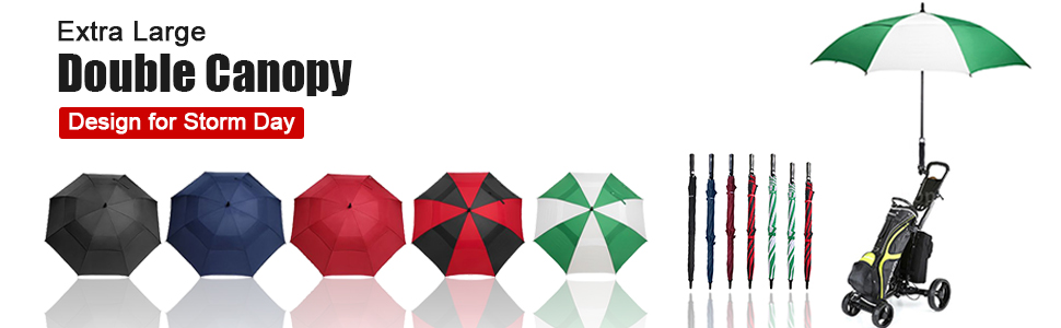 ACEIken Парасолька велика XL/XXL - Стійка до вітру, автоматична, з подвійним дахом та вентиляцією - Якісний тростиночний парасоль для жінок та чоловіків, ідеальна як гольф-парасолька, блакитна, 62 дюйми (157 см)