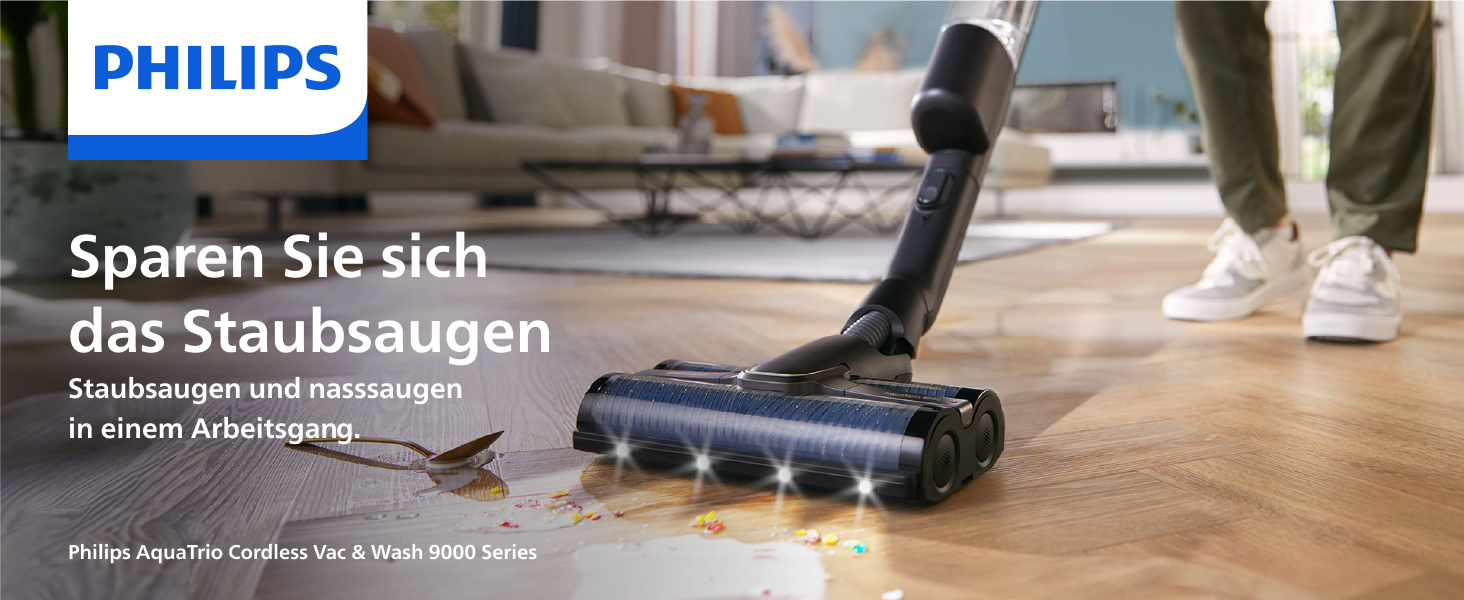 Вертикальний бездротовий пилосос Philips AquaTrio 9000 серії 3-в-1 для сухого та вологого прибирання, чорний