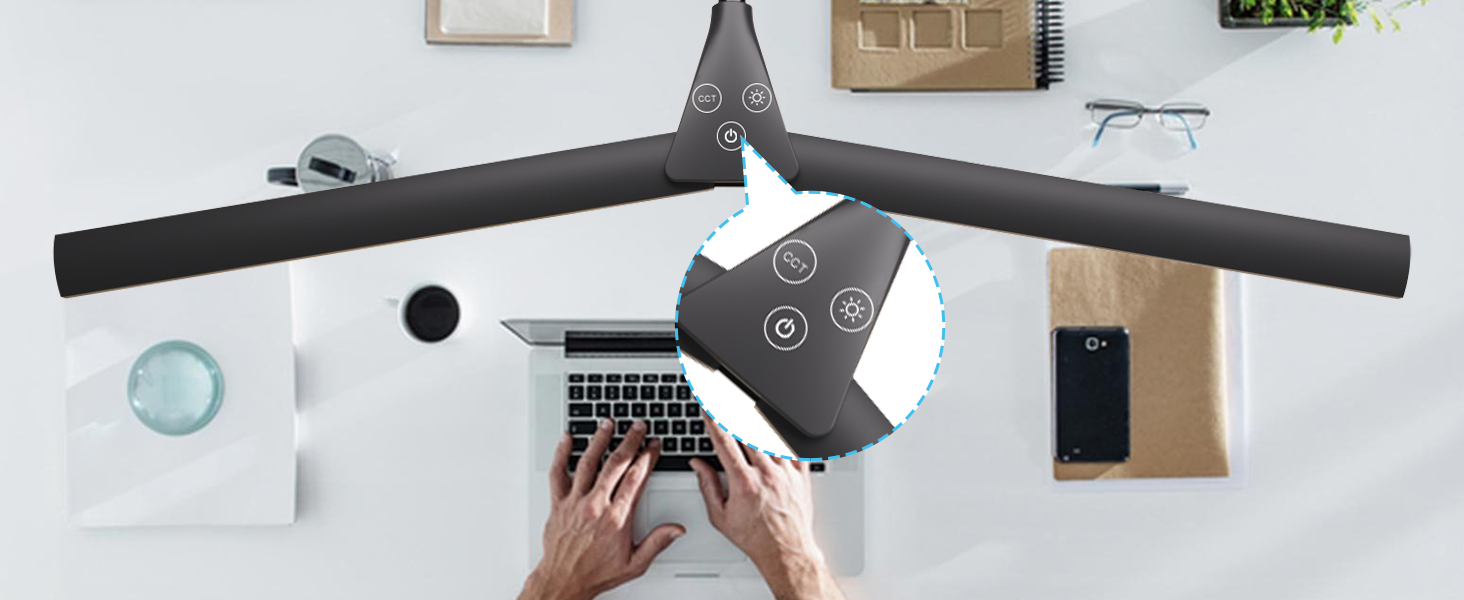 LED лампа настільна для офісу та дому, світло для монітора, 1400 люмен, регульована яскравість, кріплення на кліпсі, світильник для робочого місця, гнусий «лебединий шия», подвійний насадки, 5 режимів кольору та рівнів яскравості, білий колір (чорний, 64 см)