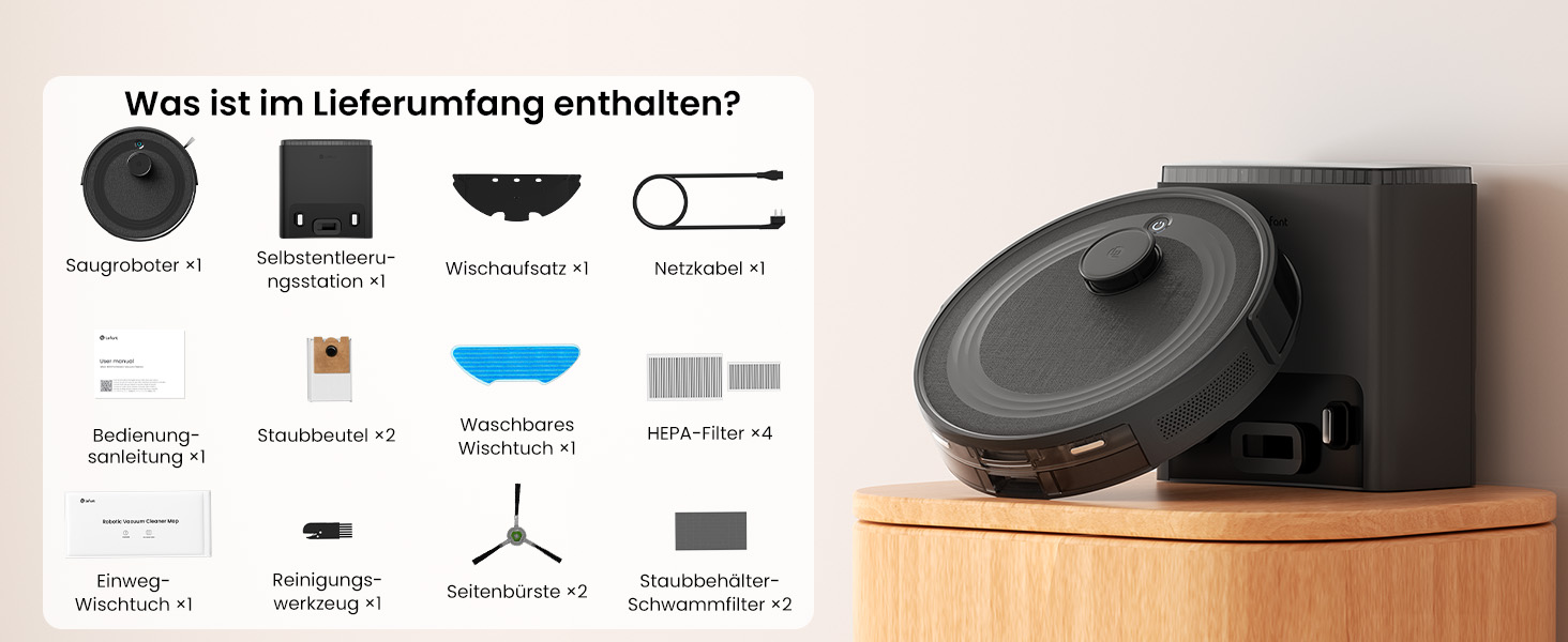 Робот-пилосос LEFANT M2 Pro з потужністю 6000 Pa, автоматичною витяжкою сміття, лазерною навігацією та картографією, індивідуальним прибиранням, уникненням перешкод PSD, ідеальний для видалення шерсті тварин, білий (M2Plus)