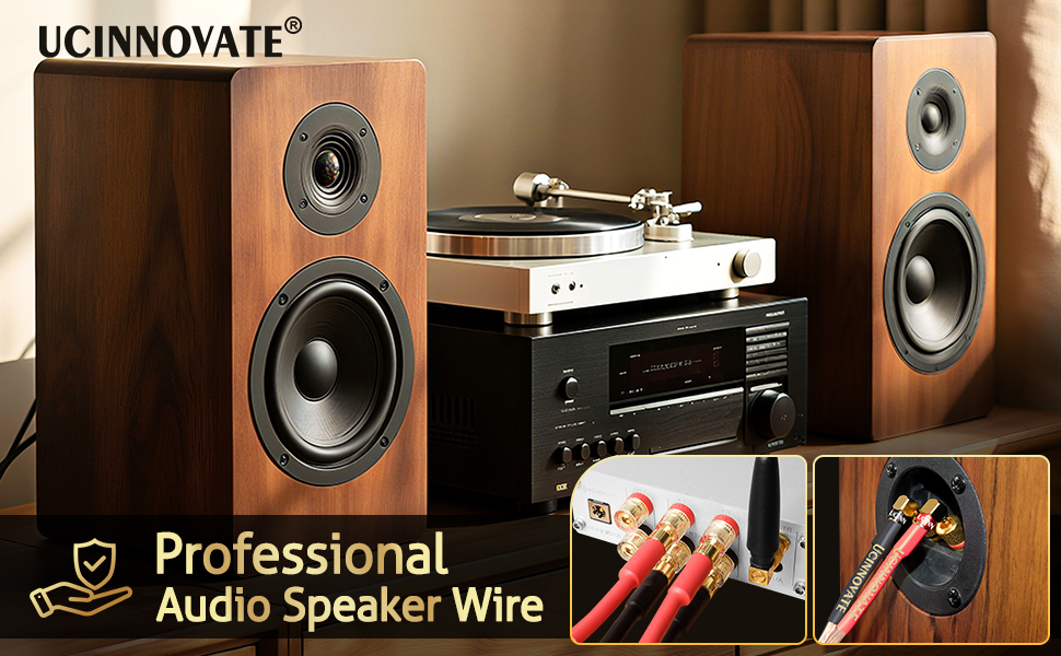 Акустичний кабель UCINNOVATE HiFi OFC 14AWG, 3м, з позолоченими роз'ємами (банановий штекер — Y-подібний затискач), 2 шт. для підсилювача та колонок