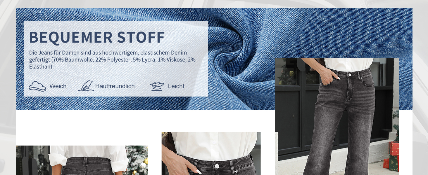 Джинси жіночі Schlaghose з високою талією, Bootcut, еластичні, світло-блакитні, розмір XL