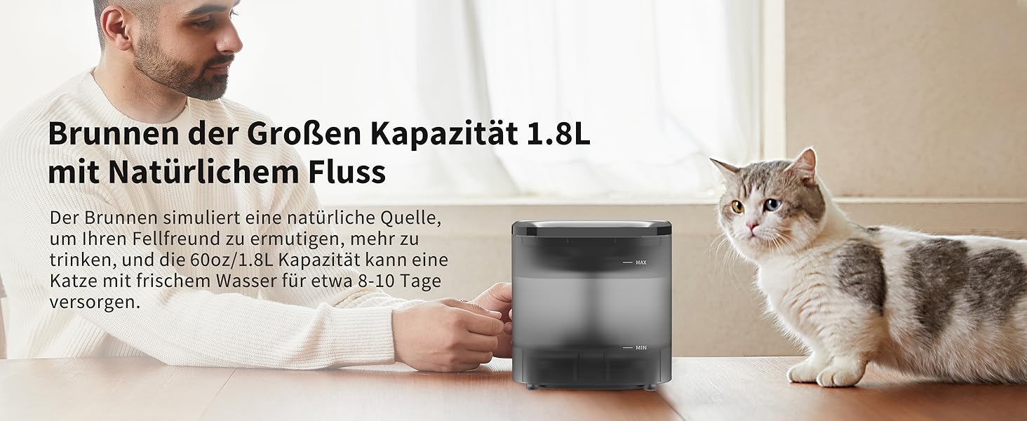 PETKIT CyberTail: Фонтанчик для котів та собак, 1.85л, LED-підсвічування, тихий, бездротова помпа, білий/темно-сірий