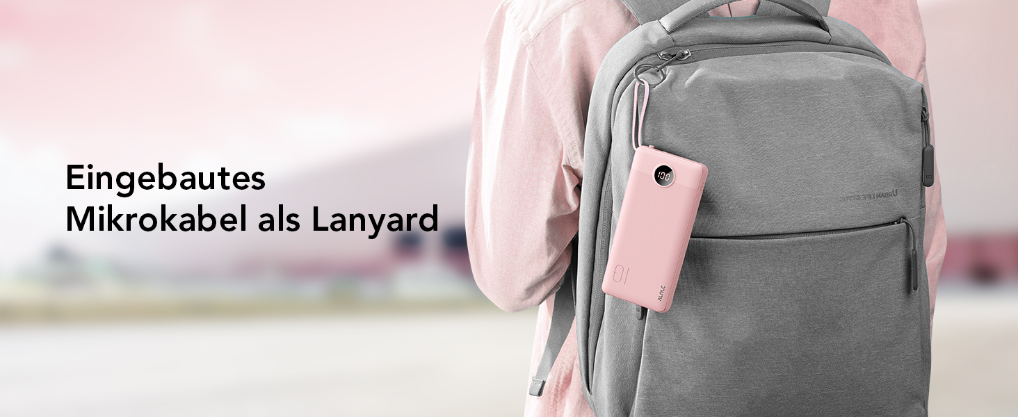 Powerbank VRURC 10000mAh з кабелем: портативний зарядний пристрій USB-C з LED дисплеєм та 5 виходами для iPhone, Huawei, Samsung та інших смартфонів - Рожевий