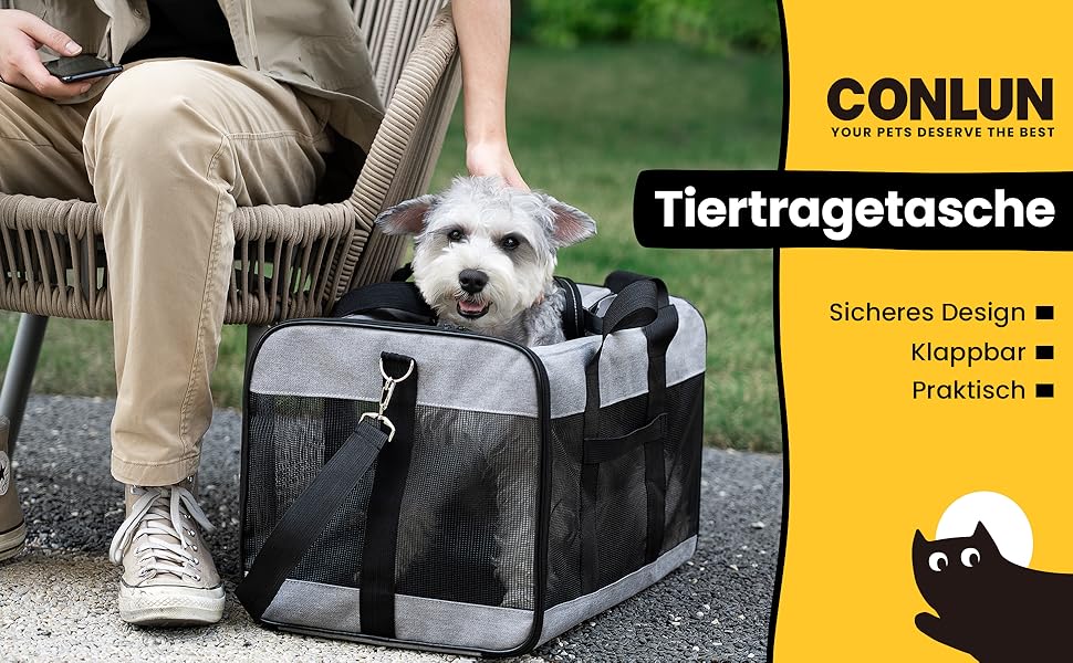 Транспортна переноска для котів та собак, складна, чорна - Conlun