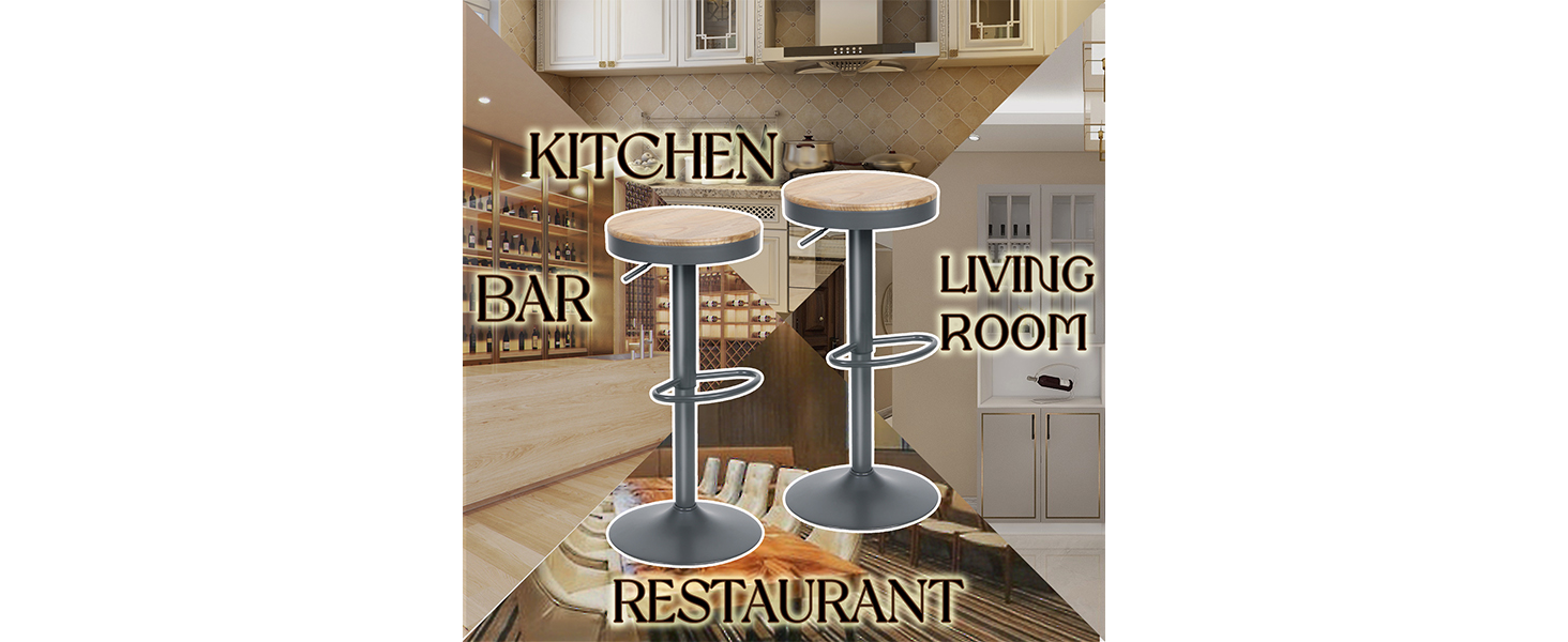 Kidol Adjustable Height Wooden Bar Stool with 360° Swivel - Industrial Modern Design for Kitchen Counter (Grey Wood)