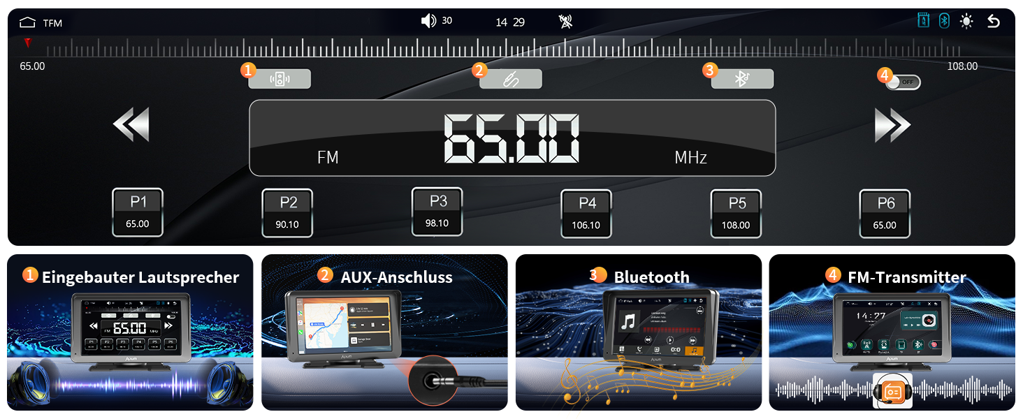 Автомобільний дисплей Alxum CarPlay 7'' IPS із FM-трансмітером, Bluetooth, монітором для авто, камерою заднього виду, підтримкою TF карти, FM і AUX для всіх авто