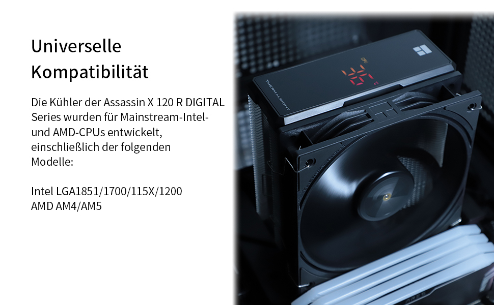 Thermalright Assassin X 120R Black - Кулер для CPU з цифровим дисплеєм, підтримка AM4/AM5, Intel LGA1851/1700/1150/1151/1200
