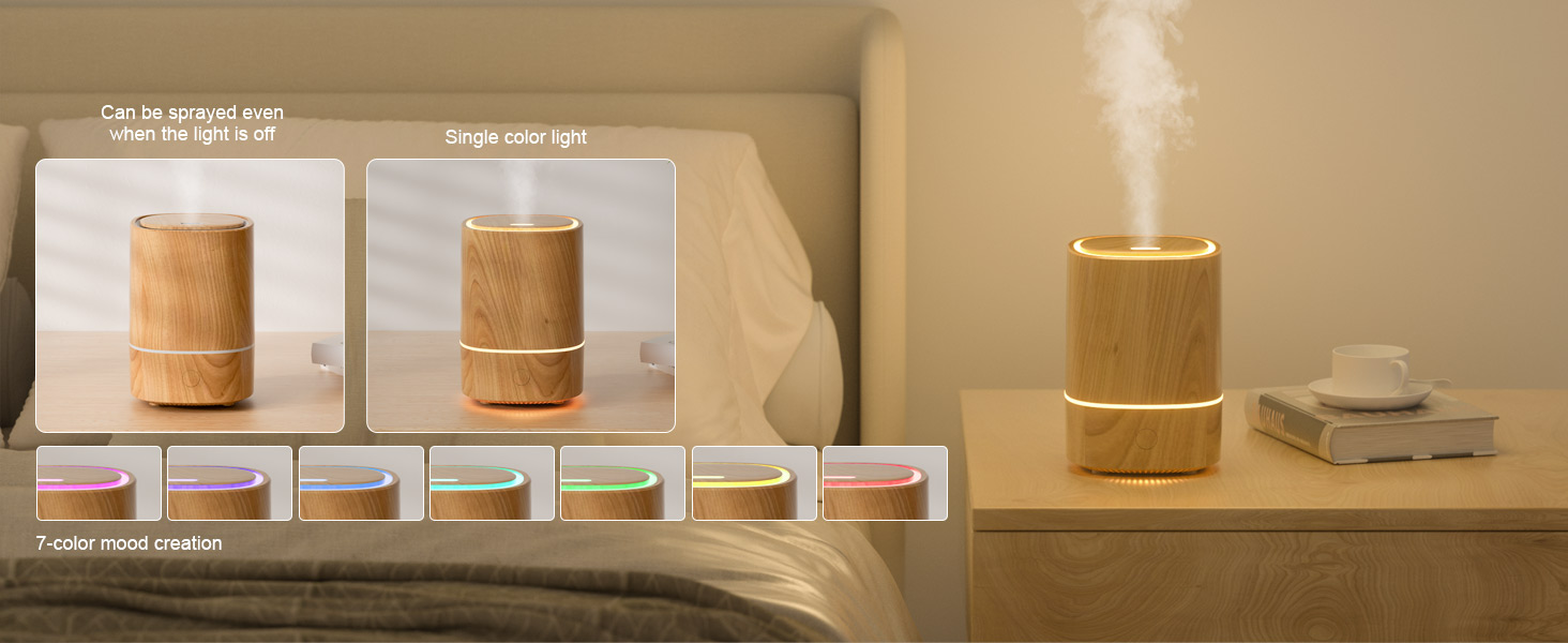 Дифузор ароматерапевтичний ультразвуковий 125мл, зволожувач повітря з LED-підсвіткою 7 кольорів, функція автовимкнення, для дому та офісу (Береза)