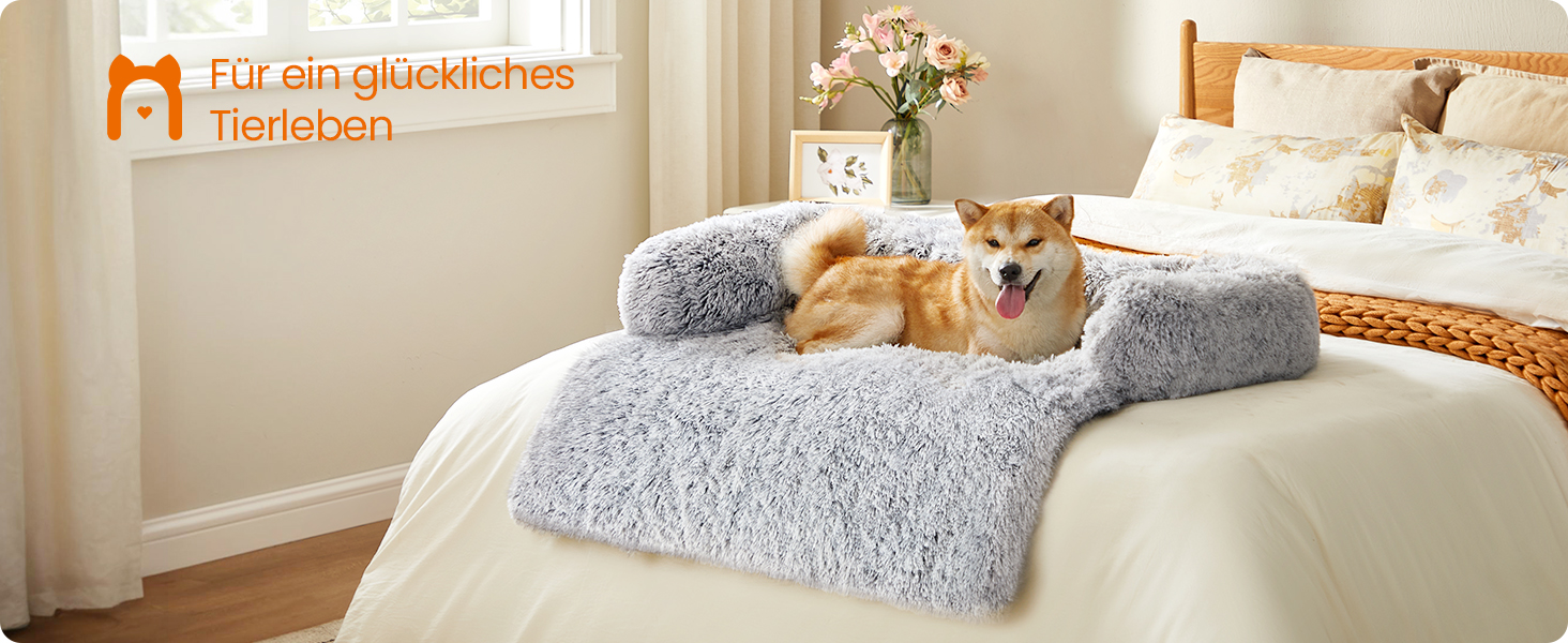 Ліжко для собак Feandrea FluffyHug, м'яка подушка-софа, захист дивану, XL, 110 x 95 x 18 см, сірий Ombré