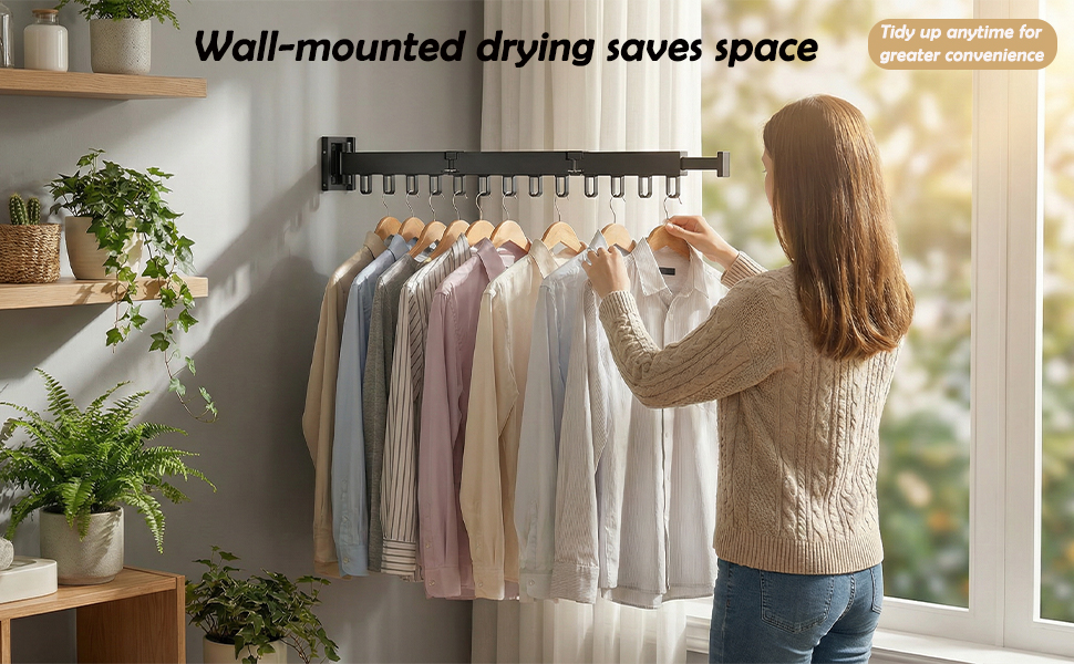 Настінна сушилка для білизни Hggzeg, розкладна, 360° обертання, з гачками, для балкона, ванної кімнати, пральні (свинцево-сірий, чорний)