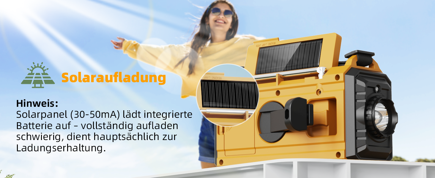 Радіо Kurbelradio 12000 mAh: Сонячне, ручне, аварійне радіо з ліхтариком та USB-зарядкою (Жовтий)