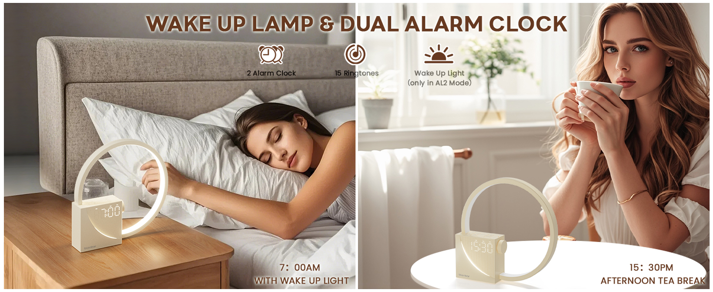 Нічна лампа Blonbar 10W з USB-зарядкою, будильник-світло, сенсорне керування, регулювання яскравості, нічник для дітей та дорослих, 3 режими, для спальні та вітальні (мінімалістичний дизайн)