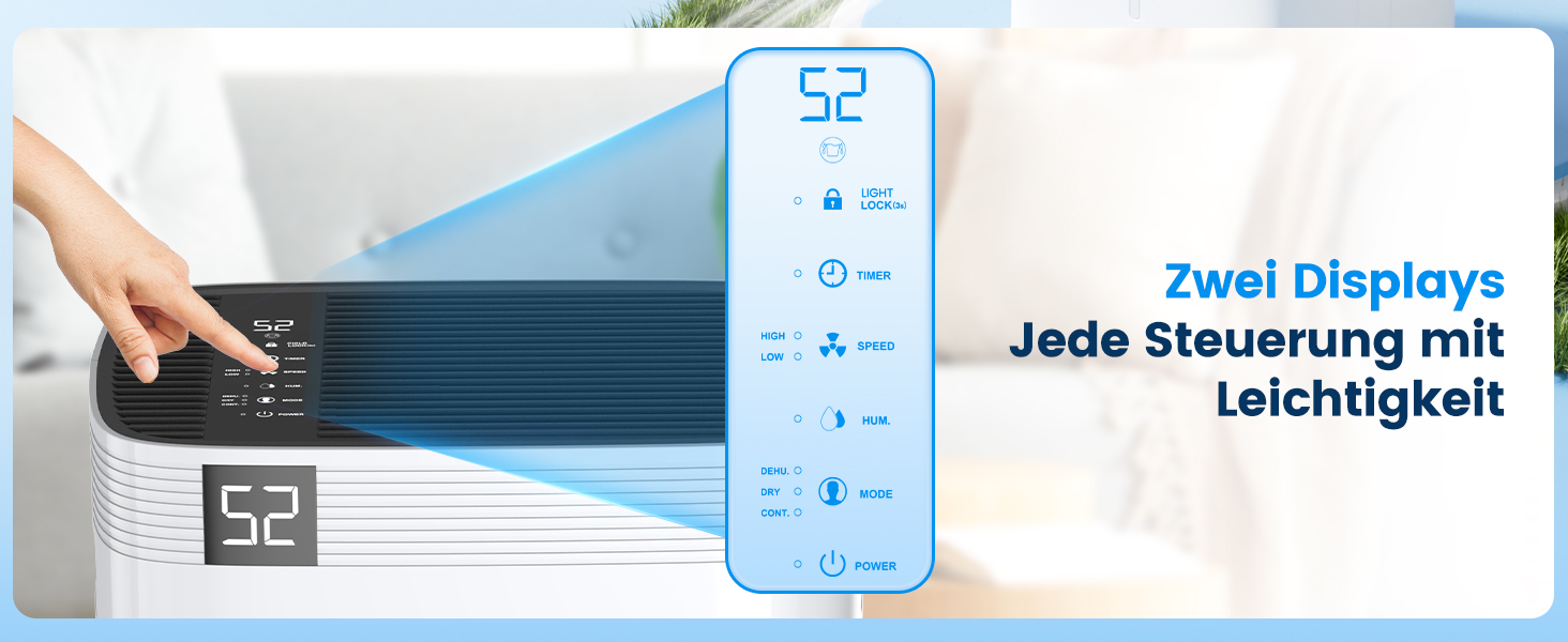 Електричний осушувач повітря 20 л/день з LED-дисплеєм, таймером та функцією відтавання, для квартир, ванних кімнат та підвалів