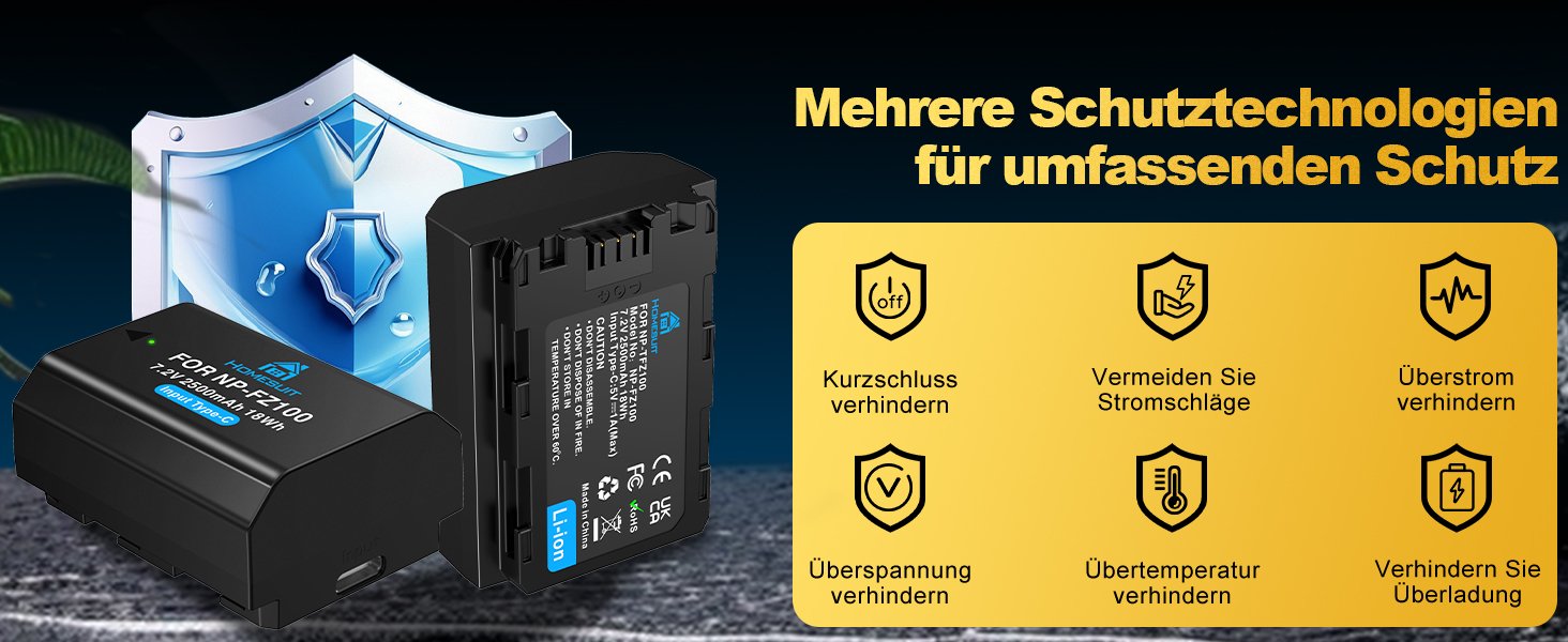 Акумулятор NP-FZ100 Homesuit 2280mAh та подвійний зарядний пристрій для камер Sony ZV-E1, FX3, FX30, A7RIII, A7RV, A7RIV, A7SIII, A7III, A7IV, A7C, A7CII, A6600, A6700, Alpha A1, A9, A9II, A9III, 9R, A9R, 9S (2 шт.)