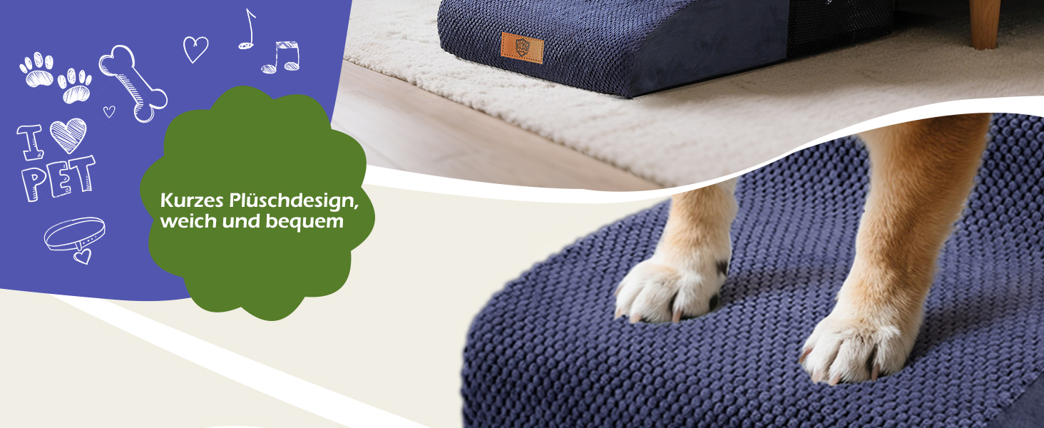 Сходинки для собак Eukue: 2/4 сходинки для маленьких собак до ліжка/дивану, з щільного пінополіуретану, портативні, знімний чохол (білий/синій)