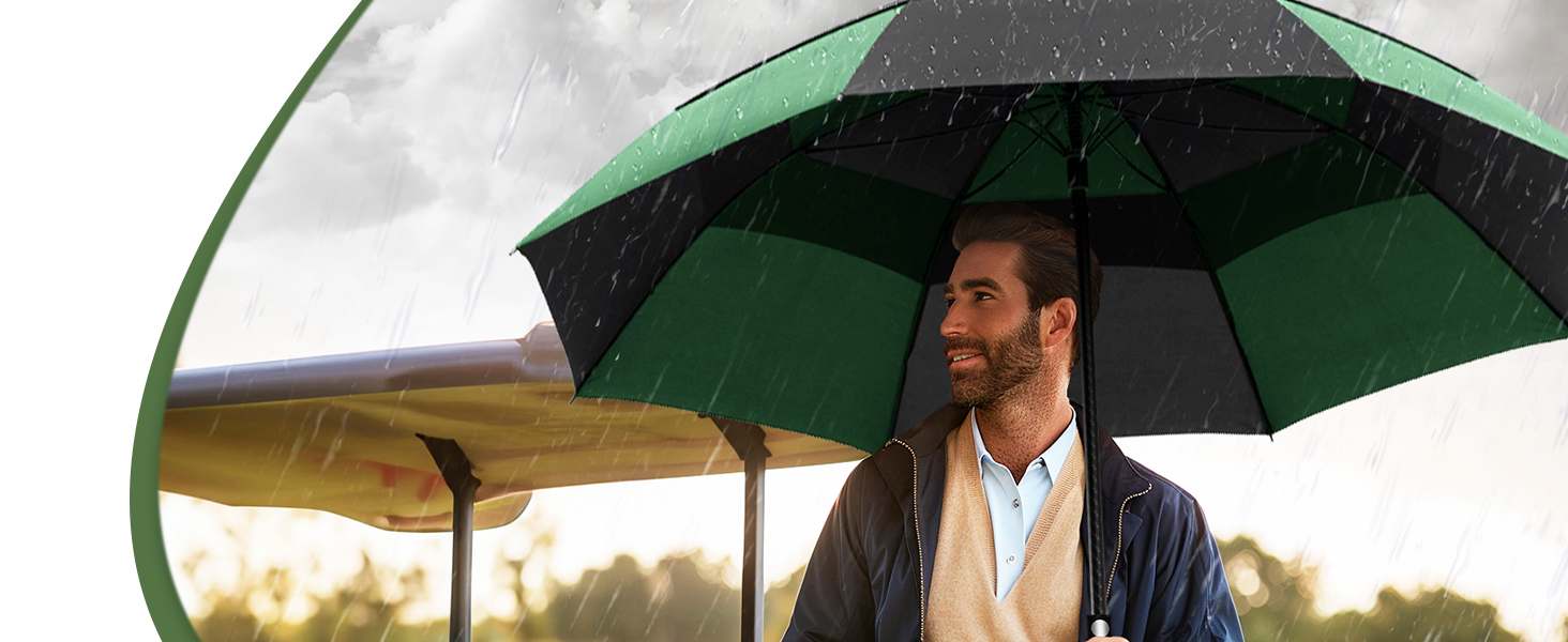 TECKNET Головний парасолька великий XXL, гольф-парасолька 173 см, стійкий до вітру, подвійний купол, вентильований, автоматичне відкриття, ручка EVA, для жінок та чоловіків (чорний та зелений, 150 см)