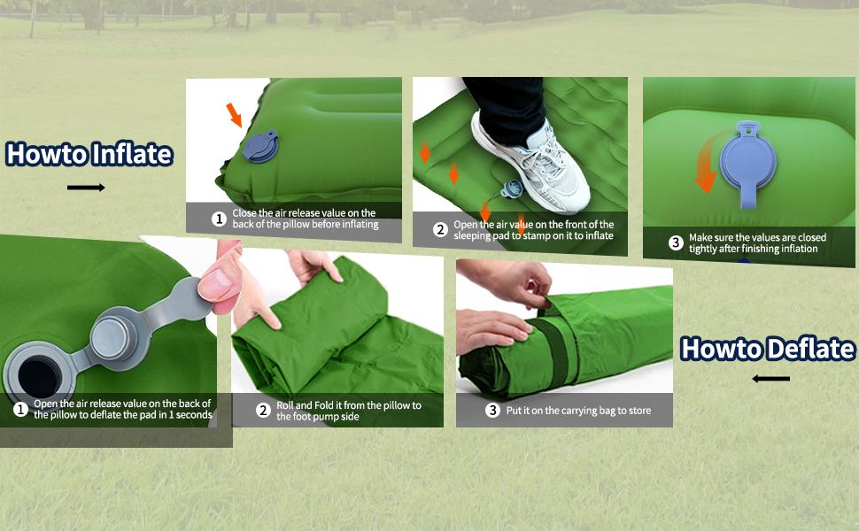 Каремат для кемпінгу самонадувний, 12 см, ультралегкий, з насосом та подушкою. Підходить для туризму, пляжу та відпочинку на природі (зелений)