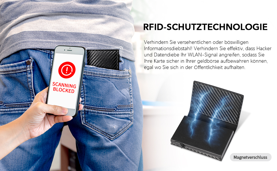 Чоловічий гаманець Portmonee з RFID захистом, Slim Wallet, 10 відділень для карток, з відділенням для монет, з карбону, чорний