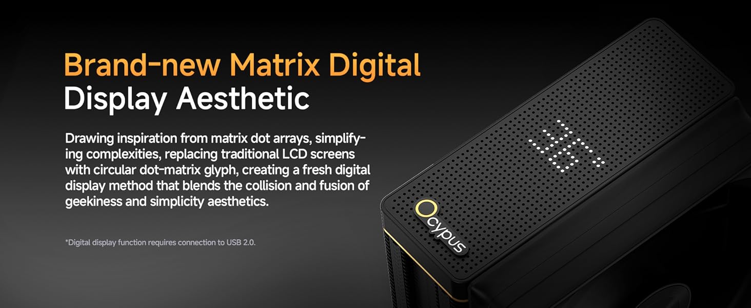 Ocypus Iota A62 BK: Кулер для CPU з цифровим дисплеєм, 6 heatpipes, 2 x 120mm вентилятори, підтримка AMD AM4/AM5, Intel LGA 115X/1200/1700/1851