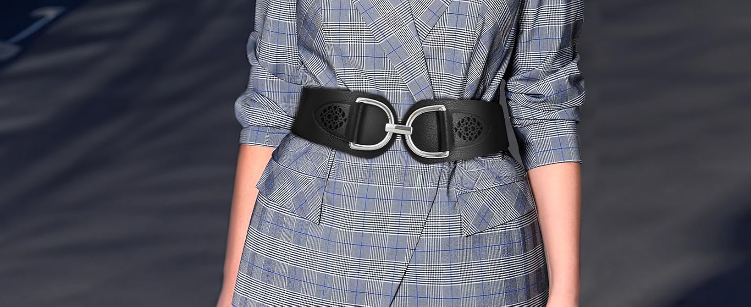 Жіночий ремінь VONMELLI Vintage з широкою талією та товстою пряжкою. Еластичний широкий ремінь для суконь та пальто (Срібло, XXL: обхват талії 119-150 см)