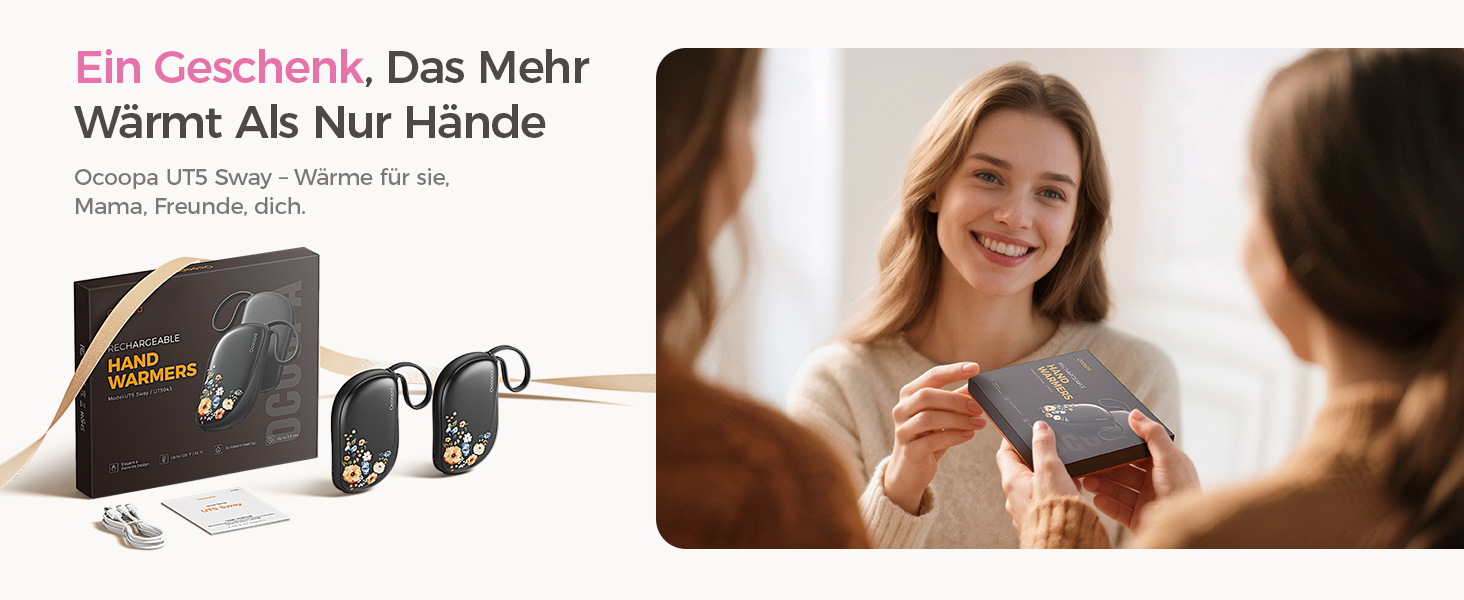 Електричні грілки для рук OCOOPA 2 шт., багаторазові, 4000mAh, подарунок на Новий рік, 1,5 см, в рукавички, зимові аксесуари, Ocoopa x UT5 Wiesengeflüster (Кількісний випуск)