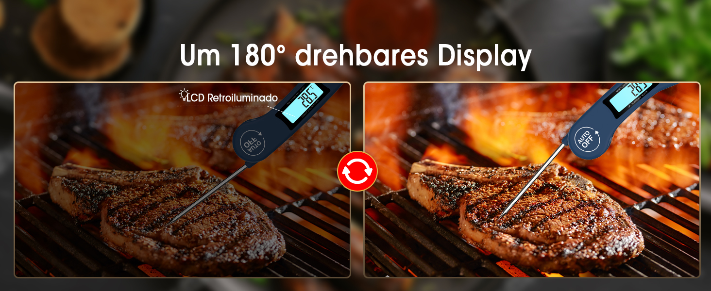 Цифровий термометр для м'яса DOQAUS: приготування на грилі, BBQ, варіння. Швидке зчитування, довга сонда, LCD-дисплей, автовимкнення