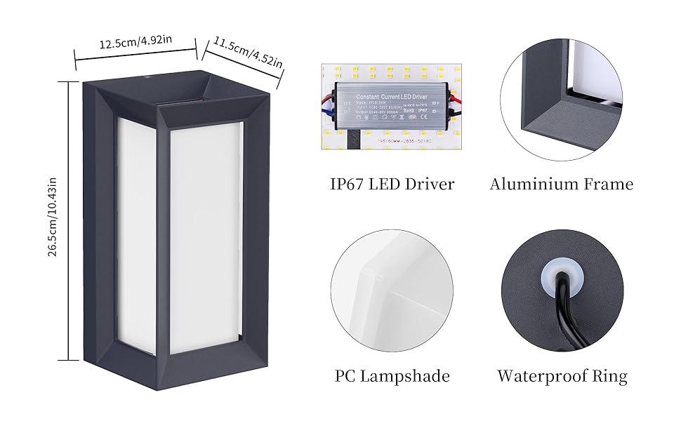 Зовнішнє настінне світило Klighten, IP65, 60W, 3000K, Антрацит