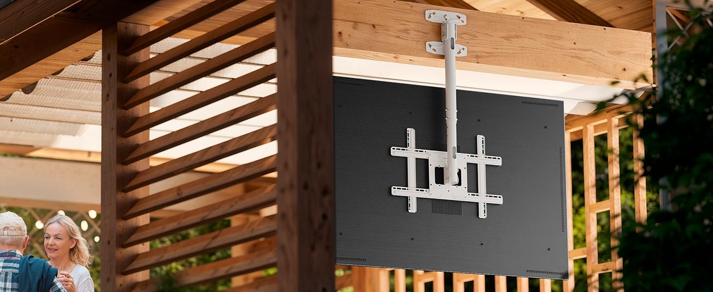 ONKRON Ceiling TV Mount for 32-80 inch TVs - Swivel & Tilt, VESA 100x100-600x400, Adjustable Height, White