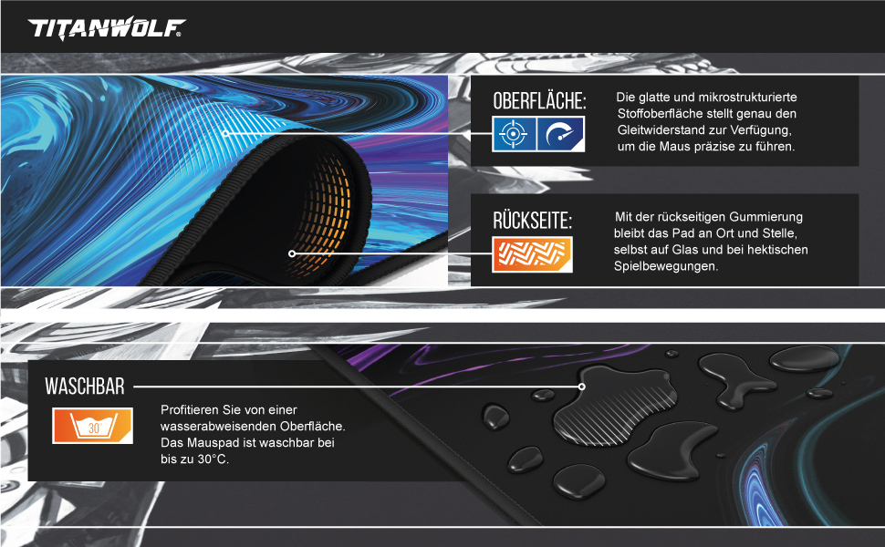 Кімочок для миші CSL Titanwolf XXL 900x400mm - синій, покращена точність та швидкість