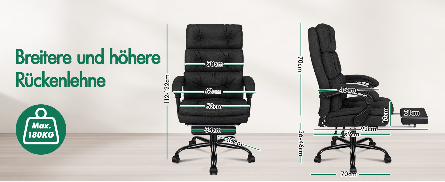 Офісне крісло ALFORDSON з регулюванням нахилу 150°, обертання 360° та підставкою для ніг. PU-шкіра, глянцево-чорний колір (Palmer - Льняний Чорний)