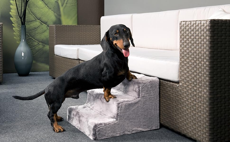 Сходинки для собак Karlie Easy Step – м'яка драбинка для собак, плюш/дерево, темно-сірий, 40x39x30 см