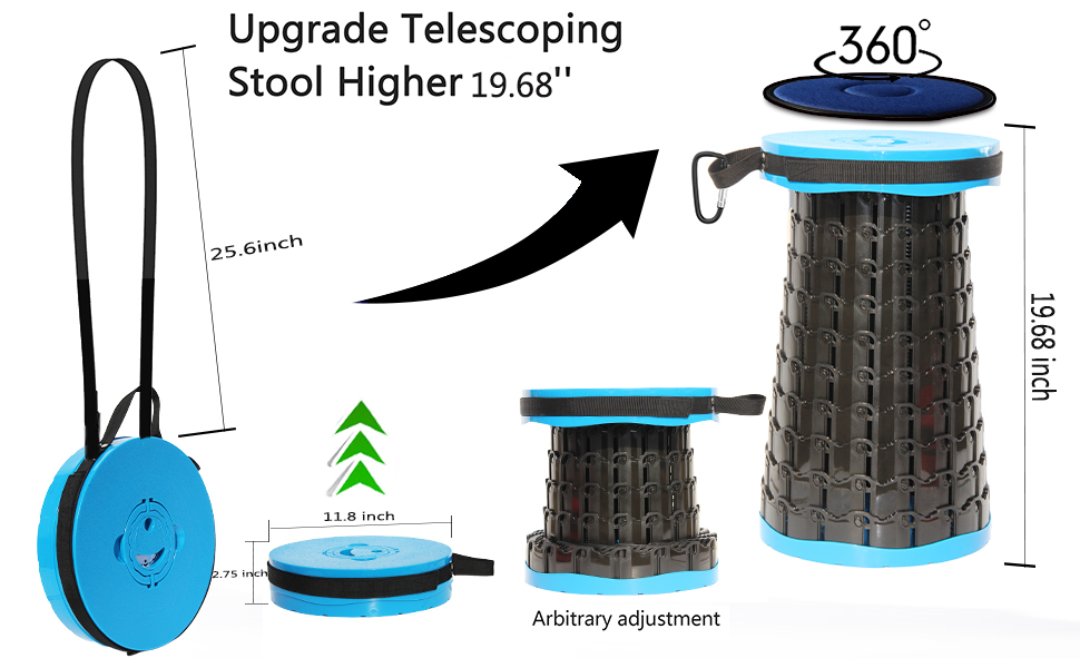 Складаний стільчик Alevmoom: міцний, телескопічний, з подушкою, 50 см, 450 кг, для риболовлі та кемпінгу (синій)