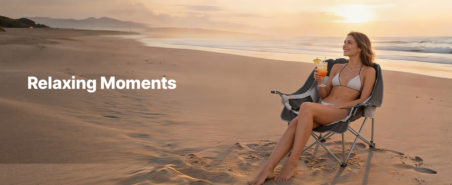 Кемпінговий стілець VEVOR великий, складний - до 204 кг, з підсклянниками, для риболовлі, пікніка, чорно-сірий