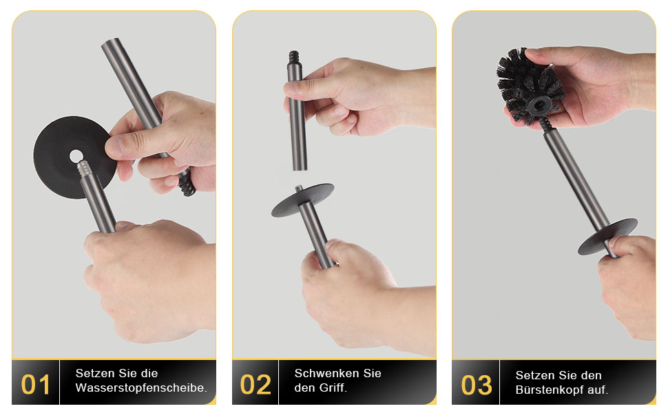 Підлогова щітка для унітазу Dazi металева сіра з 2 щітками для глибокого очищення та захистом від бризок та засмічення