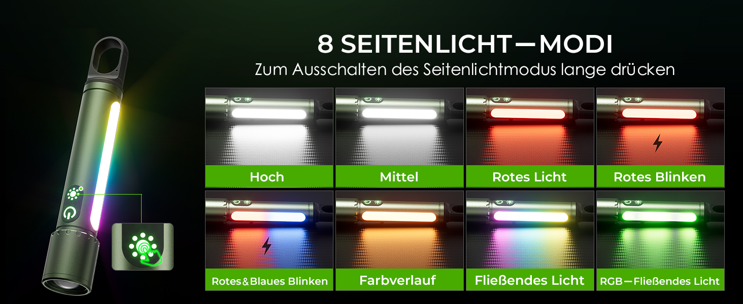 Ліхтарик LED акумуляторний 500000 люмен, 9 режимів, XHP90.2, Zoom, IPX7 водонепроникний, для кемпінгу, походів, надзвичайних ситуацій (зелений)