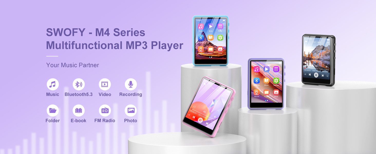 MP3 плеєр SWOFY 128GB Bluetooth 5.3, фіолетовий: музичний плеєр з сенсорним екраном 2.4