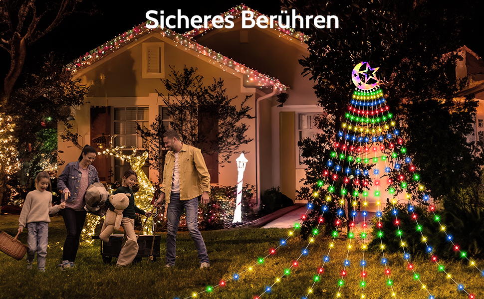 Гірлянда для ялинки 3.5м, 346 LED, 9 струмків, зірка-верхівка, 8 режимів, вологостійка, тепле біле світло (RGB), для декору ялинки