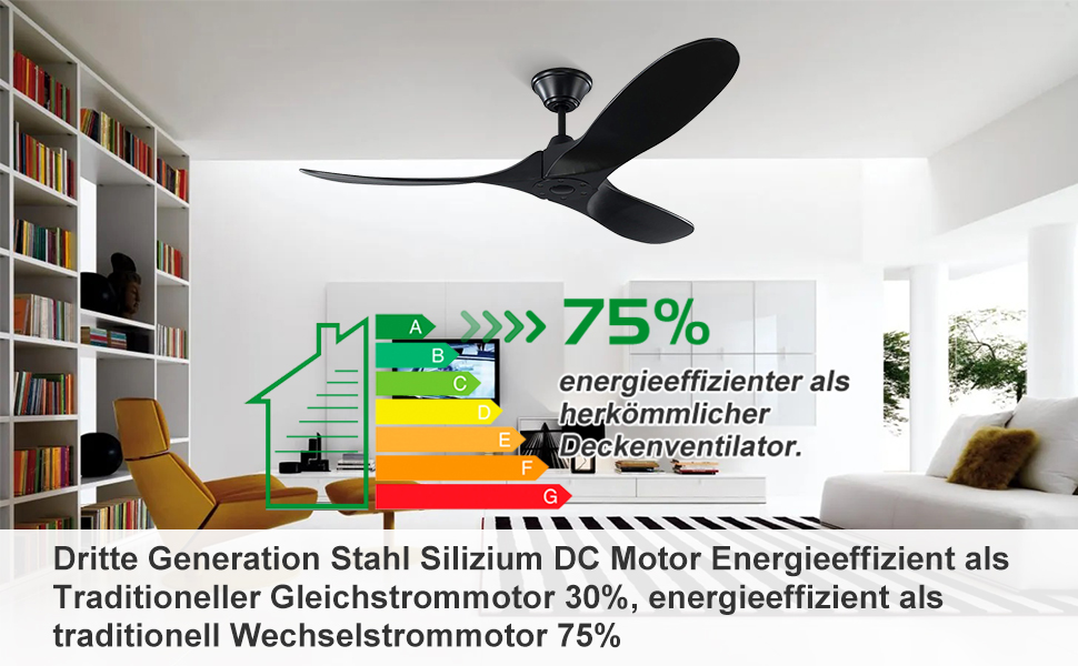 Стеля вентилятор 152 см з ДК-двигуном, 60 дюймів, з пультом керування, 3 лопаті, для дому та вулиці, з таймером (чорний)