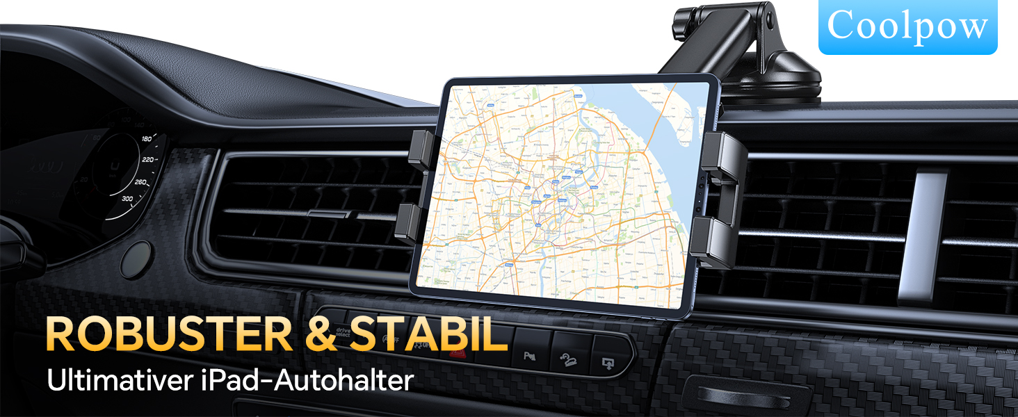 Тримач для планшета Coolpow в авто, універсальний, 360° обертання, для iPad/Samsung Tab/Switch, чорний