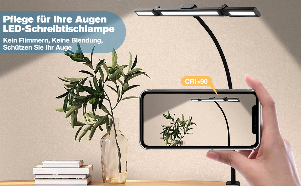 LED лампа для столу Asstikoo з регулюванням яскравості, 24W, складний дизайн, кріплення, для дому/офісу, 5 температур кольору, 3 режими яскравості, 3-головки, гнусий шийка