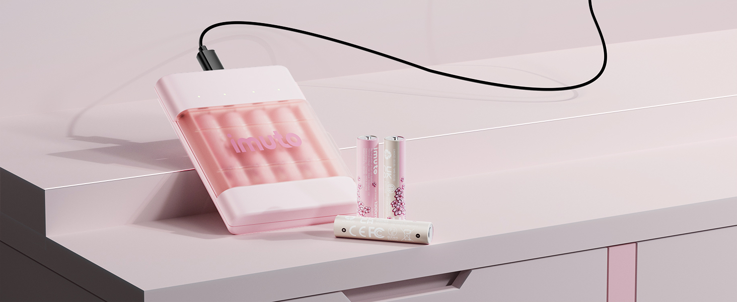 Імуто Акумулятори Li-Ion AA, 8 шт. з зарядним пристроєм, 2500 мWh, висока ємність, 1.5V, 1600+ циклів, низький саморозряд