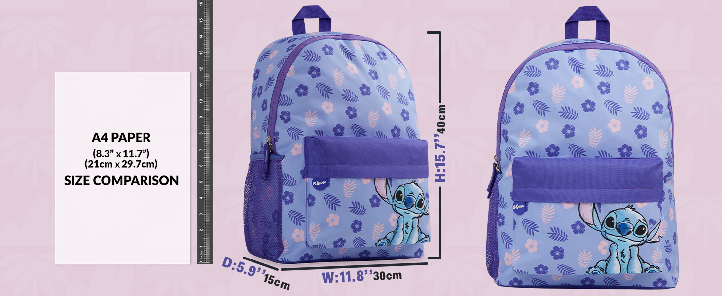 Рюкзак Disney Stitch для дівчаток: Шкільний, дорожній, спортивний, фіолетовий 40x30x15 см
