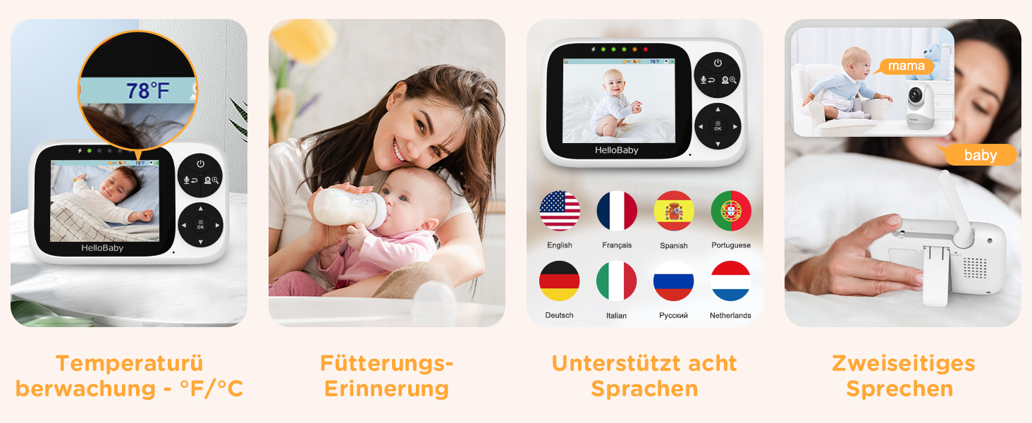 Дитячий відеоняня HelloBaby з камерою, 3.2' LCD, бездротовий монітор з нічним баченням, контролем температури та двостороннім зв'язком (1 камера)