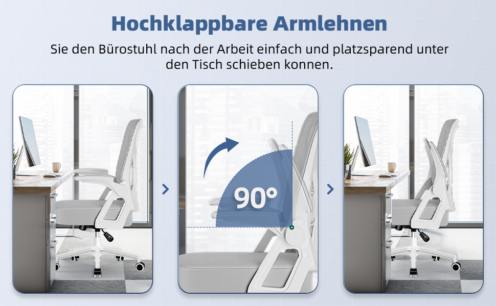 Ергономічне крісло для офісу, крісло для робочого столу з підйомними підлокітниками, регульована поперекова підтримка, офісне крісло для керівника, поворотне крісло, сітчасте крісло з функцією гойдання до 125° (Сірий, без підголівника)