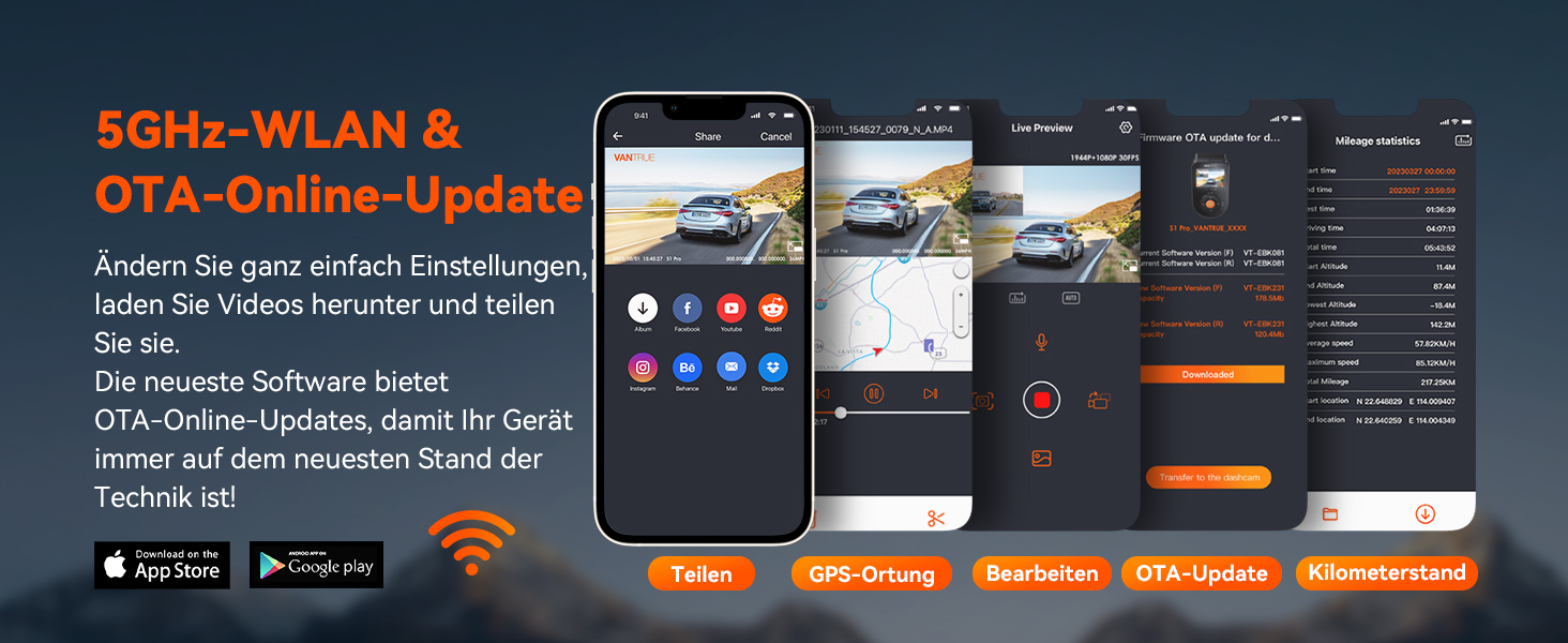 Відеореєстратор VANTRUE S1 Pro 2.5K + 1080P, GPS, WiFi, STARVIS, Паркування, Нічний режим, G-сенсор