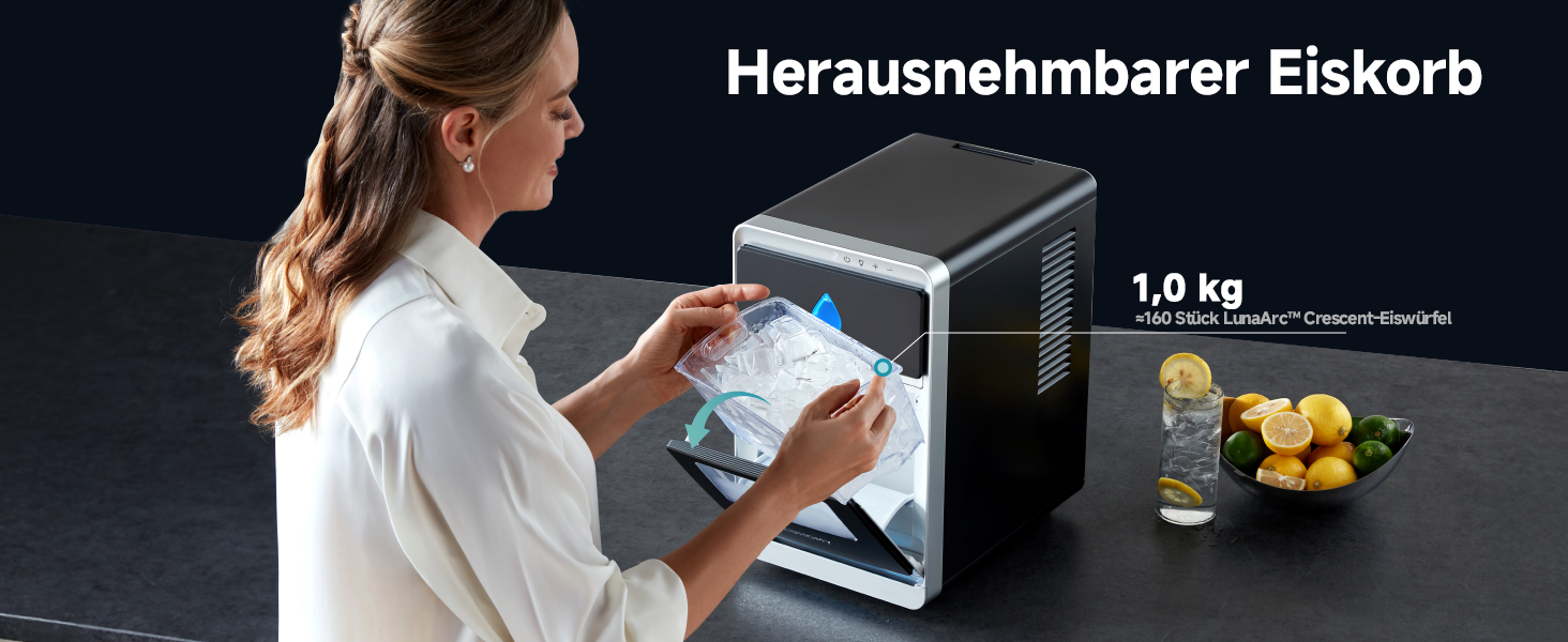 Льодогенератор EUHOMY IM022 для дому та офісу, 15 кг льоду на добу, резервуар 2л, функція самоочищення, чорний