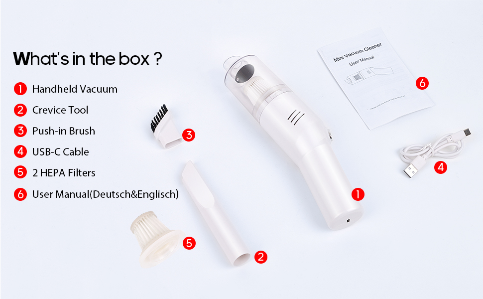 Акумуляторний портативний ручний пилосос Suloea, USB, для авто та дому, легкий, бездротовий, білий